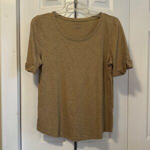 Talbots Cotton Blend Khaki S/S Shirt Size Medium Petite